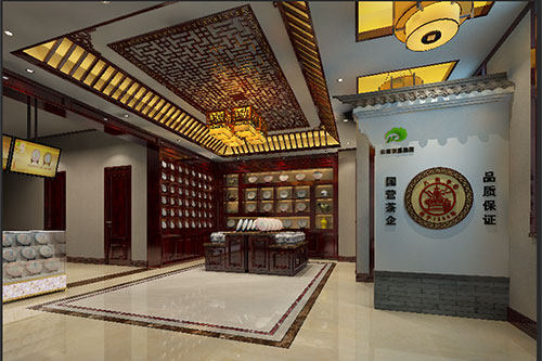 南木林古朴典雅的中式茶叶店大堂设计效果图